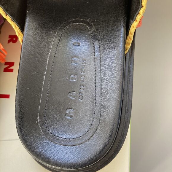 Marni Slides Orange & Yellow Crocheted Raffia Slides Fussbett Shoe Sz IT 37/US 7 - Picture 6 of 10